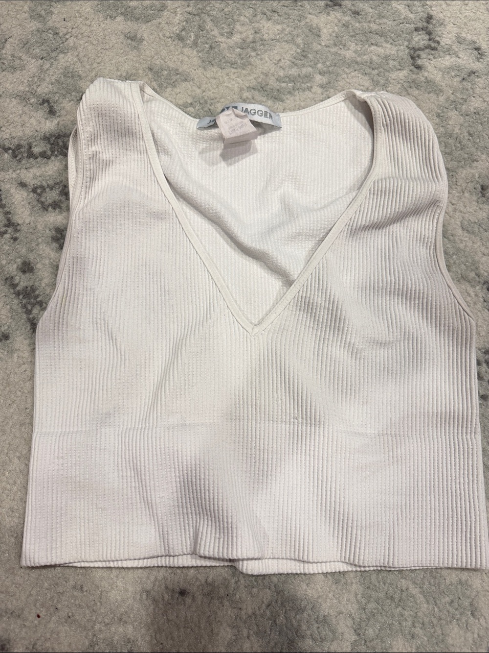 White Ribbed V-Neck Crop Tank